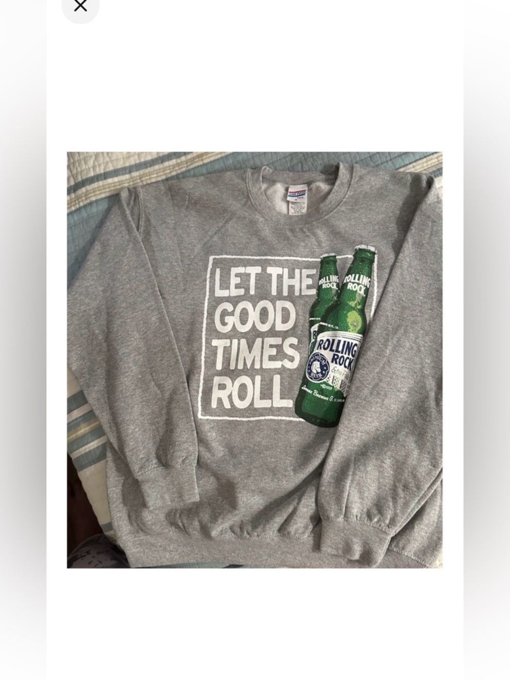 Rolling rock  Gray Sweatshirt with Green Bottle Graphic